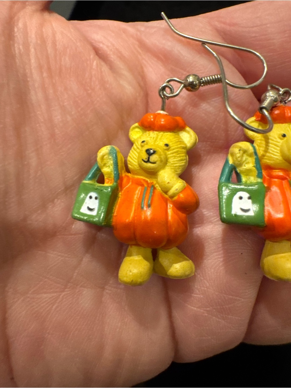 Halloween Teddy Bear Pumpkin Costume Ghost Bag Dangle Earrings Cute Novelty